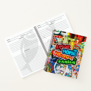 Funky Colourful Streetart Graffiti Love Home Heart Notebook