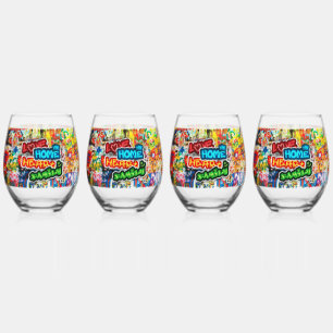 Funky Colourful Streetart Graffiti Love Home Heart Stemless Wine Glass