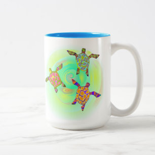 funky colourful turtles Two-Tone coffee mug