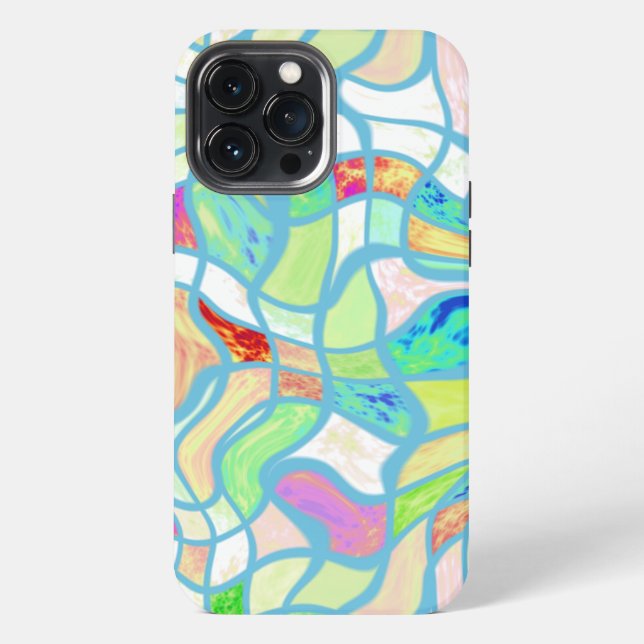 Funky Colourful Warped Twisted Squares Art Pattern iPhone Case (Back)