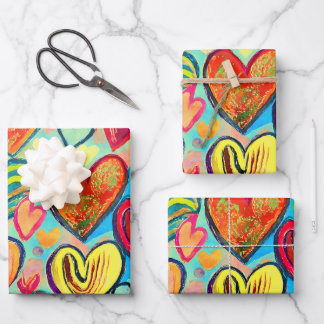 Funky Colours Heart Pattern Mix Wrapping Paper Sheet