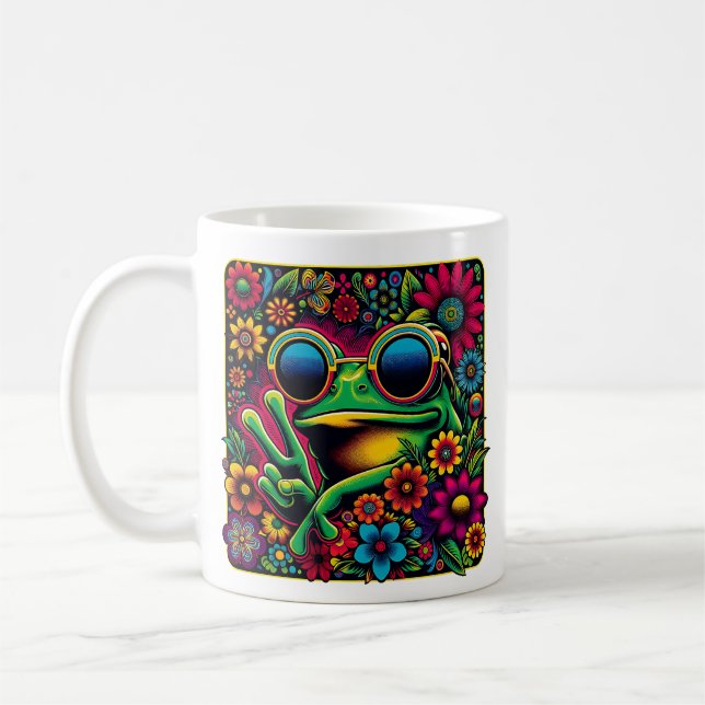 Funky Cool Frog Peace Sign Coffee Mug (Left)