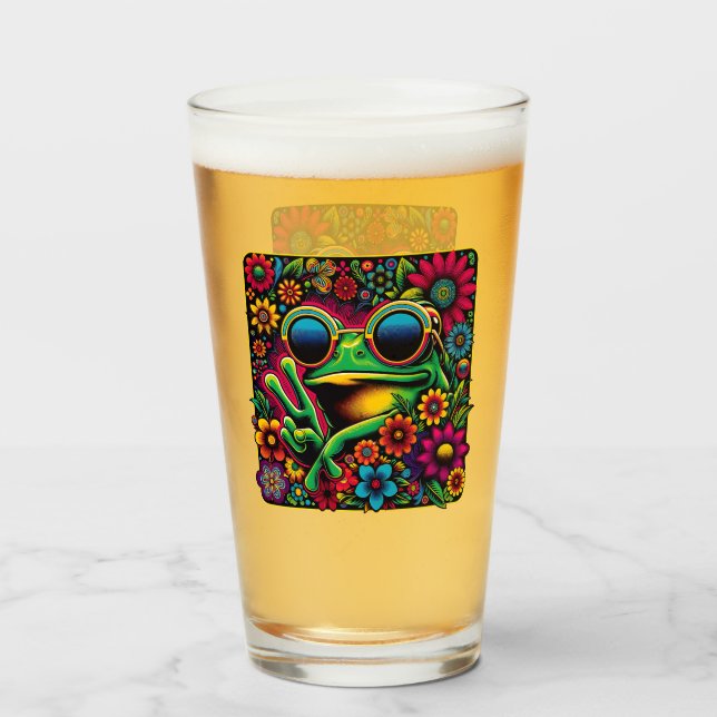 Funky Cool Frog Peace Sign Glass (Front Filled)