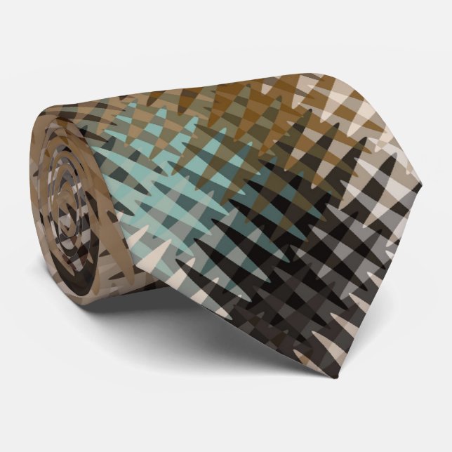Funky Cool Multi Brown Wavy Zig Zag Pattern Tie (Rolled)