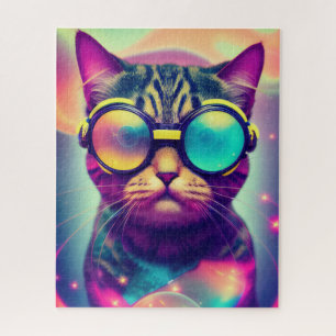 Funky Cool Psychedelic Goggles Cat Jigsaw Puzzle