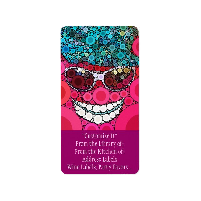 Funky Cool Smiling Face Sunglasses Hat Pink Blue Label (Front)