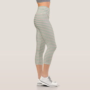 Funky Cottagecore Boho Christmas Stripe Pattern Capri Leggings