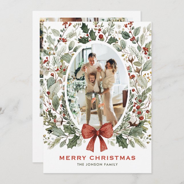 Funky Country Boho Christmas Wreath 5 Photo Holiday Card (Front/Back)