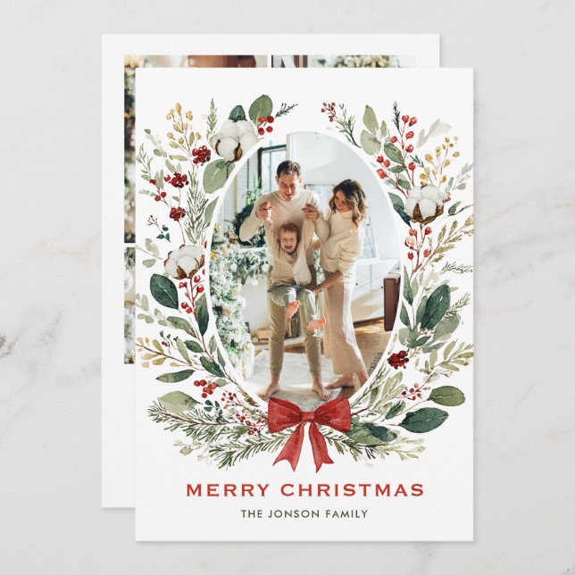 Funky Country Boho Christmas Wreath 5 Photo Holiday Card (Front/Back)