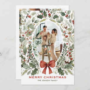 Funky Country Boho Christmas Wreath 5 Photo Holiday Card