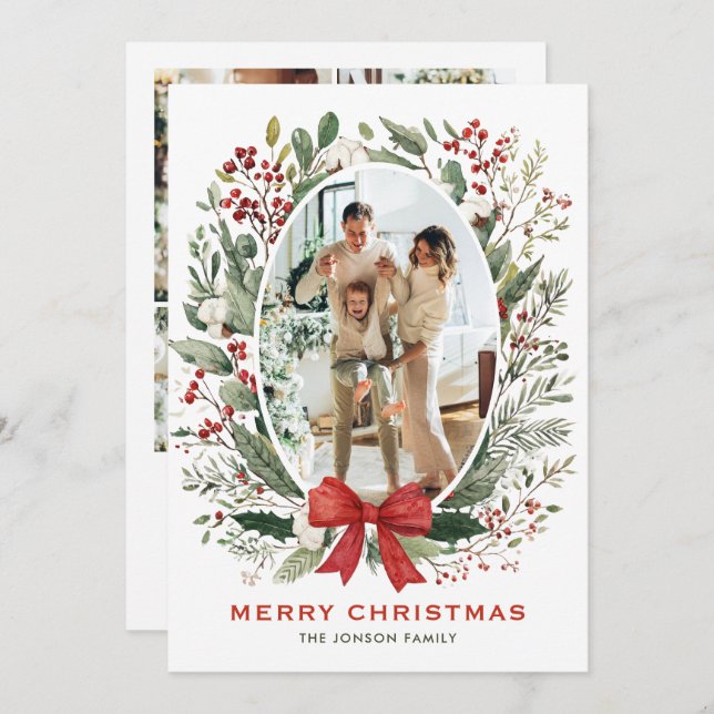 Funky Country Boho Christmas Wreath 5 Photo Holiday Card (Front/Back)