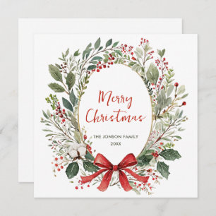 Funky Country Retro Boho Christmas Wreath Holiday Card