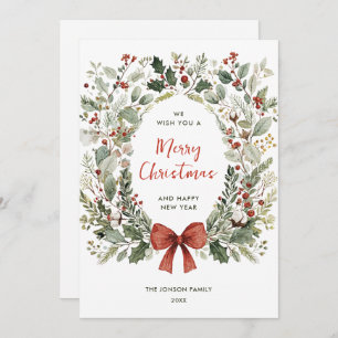 Funky Country Retro Boho Christmas Wreath Holiday Card