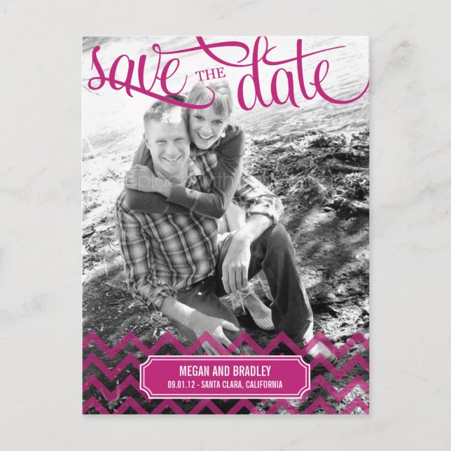 Funky Couple Save The Date Postcard - Bright Pink (Front)