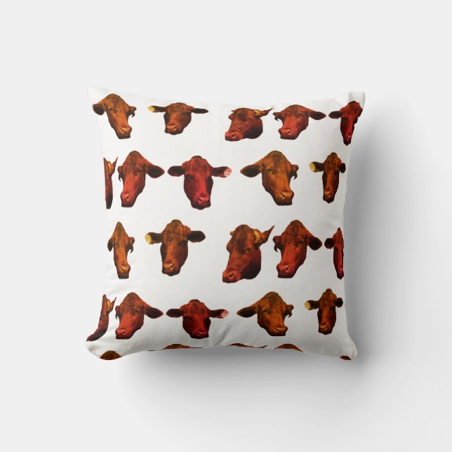 Funky Cows Heads Throw Pillow Cushion (Front)