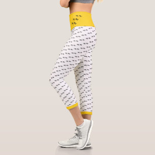 Funky Crazy Chicken Run! Black & White & Yellow Capri Leggings