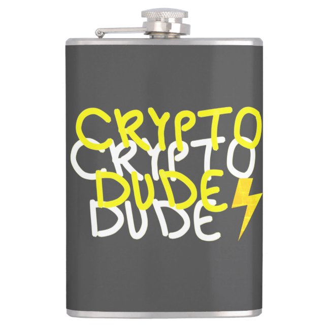 Funky Crypto Dude Energy Power Sign Hip Flask (Front)