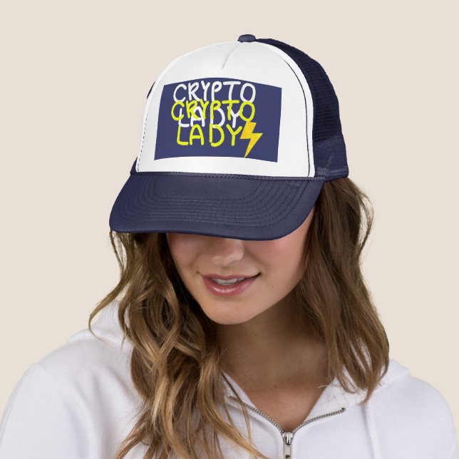 Funky Crypto Lady Energy Power Sign Trucker Hat (In Situ)