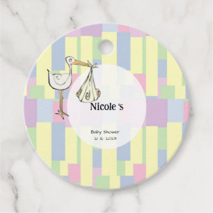 Funky Cubism Stork Delivery Baby Shower Favour Tags