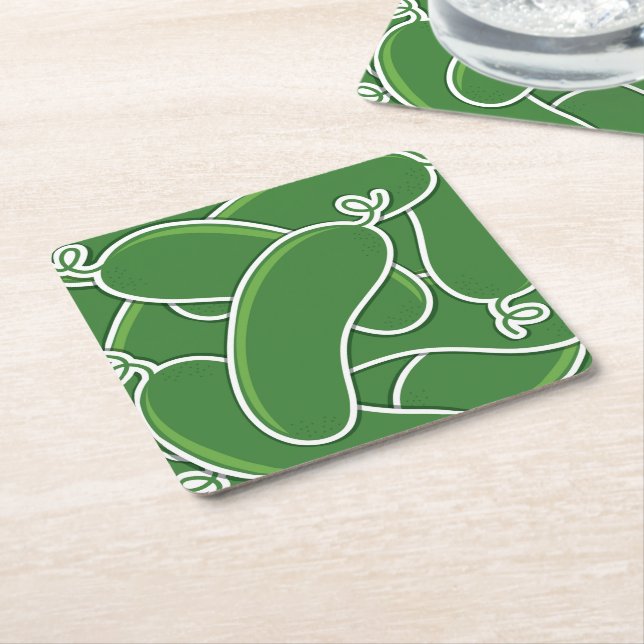 Funky cucumber square paper coaster (Angled)