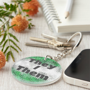 Funky Customisable Pronoun Grayromantic Pride Flag Key Ring