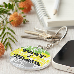 Funky Customisable Pronoun Lithromantic Pride Flag Key Ring