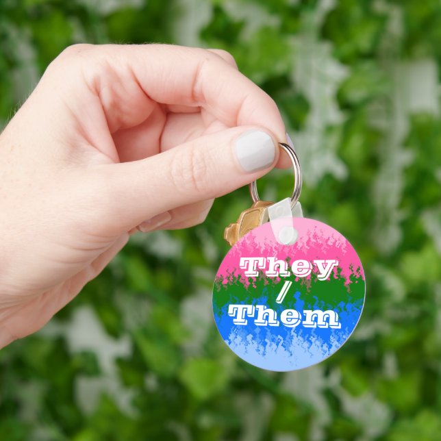 Funky Customisable Pronoun Omniromantic Pride Flag Key Ring (Hand)