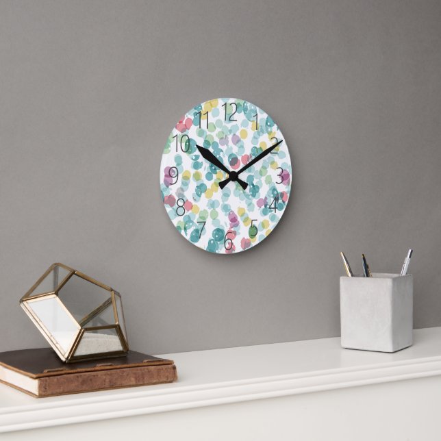Funky Cute Colourful Happy Summer Polkadots Patter Round Clock (Office)