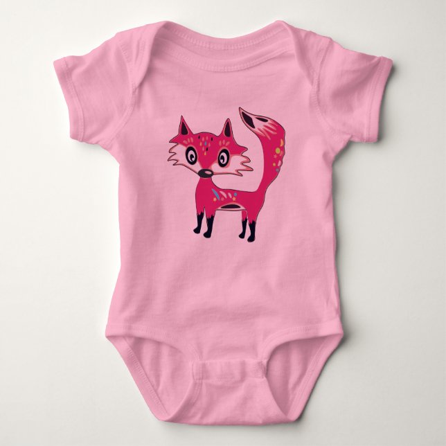 Funky Cute Pink Fox Baby Bodysuit (Front)