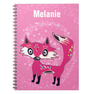 Funky Cute Pink Fox Personalised Notebook