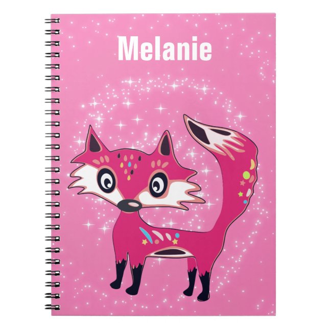 Funky Cute Pink Fox Personalised Notebook (Front)