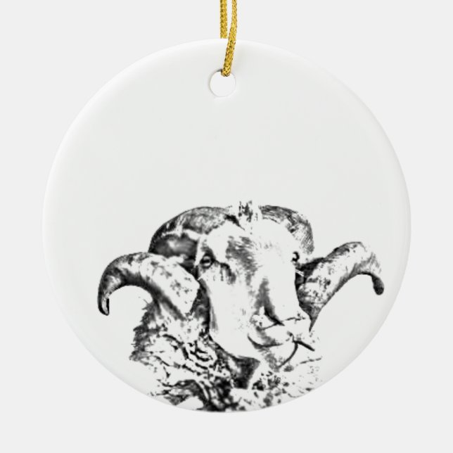 Funky Cute Sheep Ram Ceramic Ornament (Front)