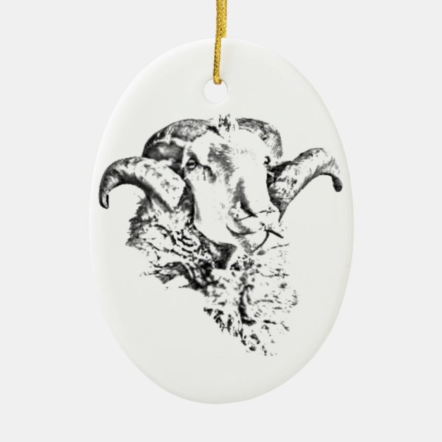 Funky Cute Sheep Ram Ceramic Ornament (Front)