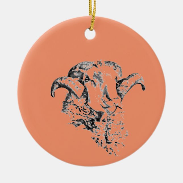 Funky Cute Sheep Ram Ceramic Ornament (Front)