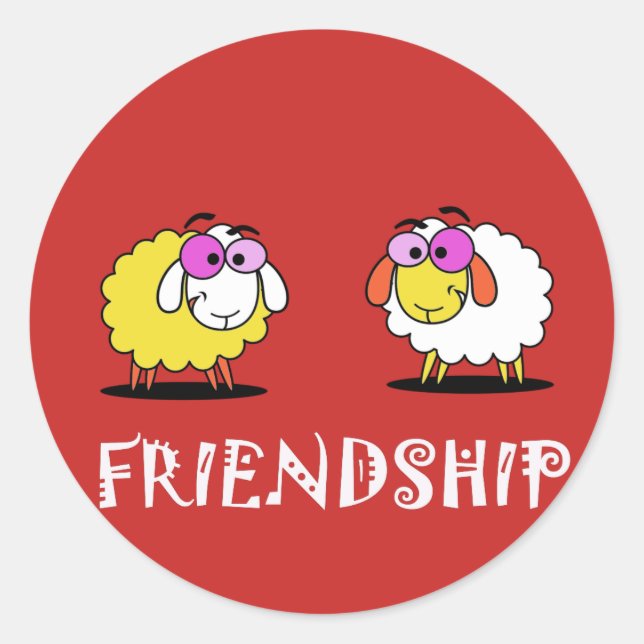 Funky Cute Two Sheep Friendship Sticker (Front)