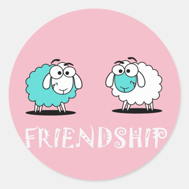 Funky Cute Two Sheep Friendship Sticker (Front)