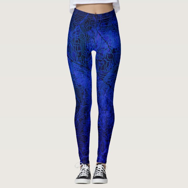 Funky Cybernetic Circuit Board Pattern Leggings (Front)