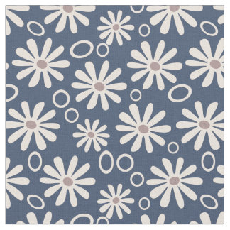 Funky Daisies and Bubbles navy and white Fabric