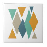 Funky Diamonds and Triangles Mid Century Modern Ceramic Tile<br><div class="desc">Add a pop of colour to your decor with this funky diamonds and triangles ceramic tile. It features the bright and bold colours of turquoise,  blue,  orange and tan.</div>