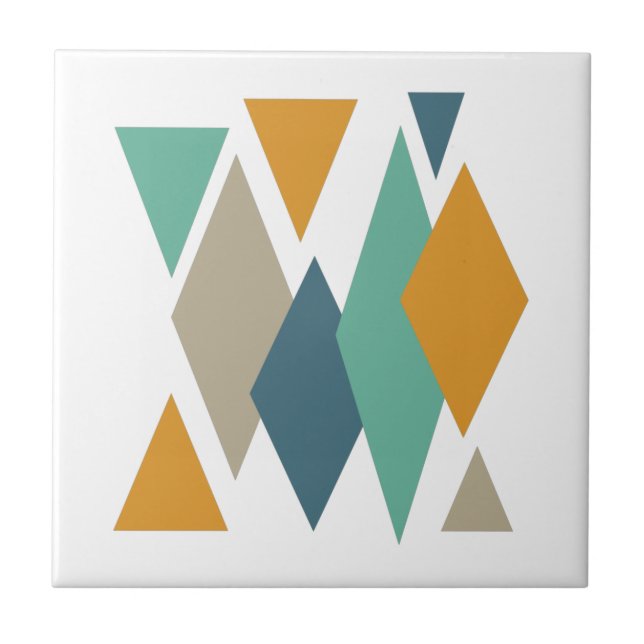 Funky Diamonds and Triangles Mid Century Modern Ceramic Tile (Front)