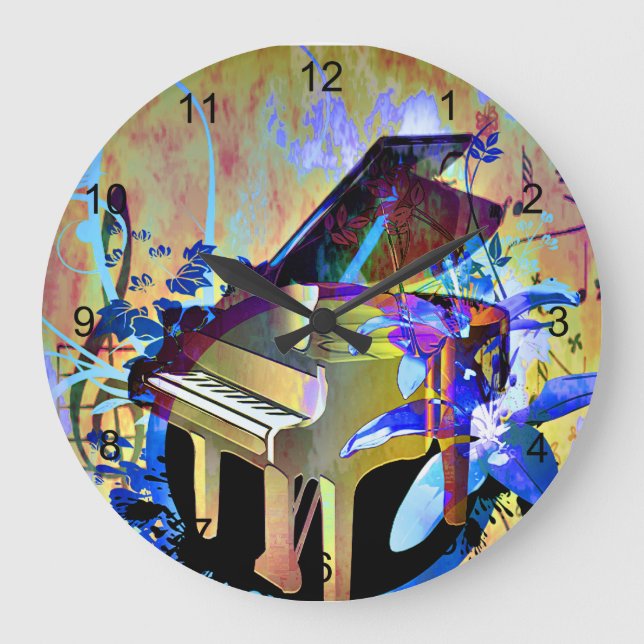 Funky Digitally Coloured Piano Large Clock (Front)