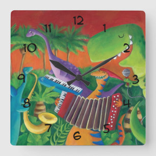 Funky Dinosaur Band Square Wall Clock