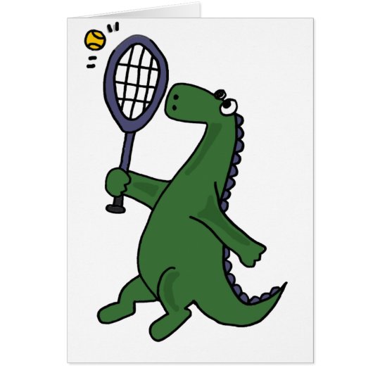 Funky Dinosaur Playing Tennis Cartoon Card