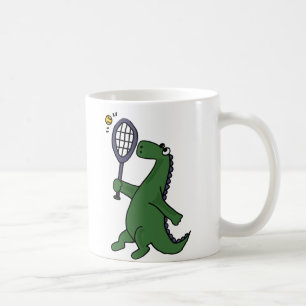 Funky Dinosaur Playing Tennis Cartoon Coffee Mug