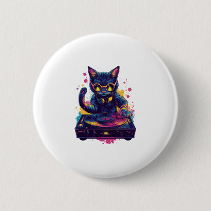 Funky DJ Cat � Retro Disco Kitty Party 6 Cm Round Badge