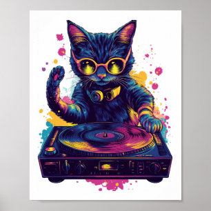 Funky DJ Cat � Retro Disco Kitty Party Poster