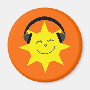 Funky DJ smiling sun orange magnet