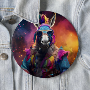 Funky Donkey Blue Glasses  6 Cm Round Badge