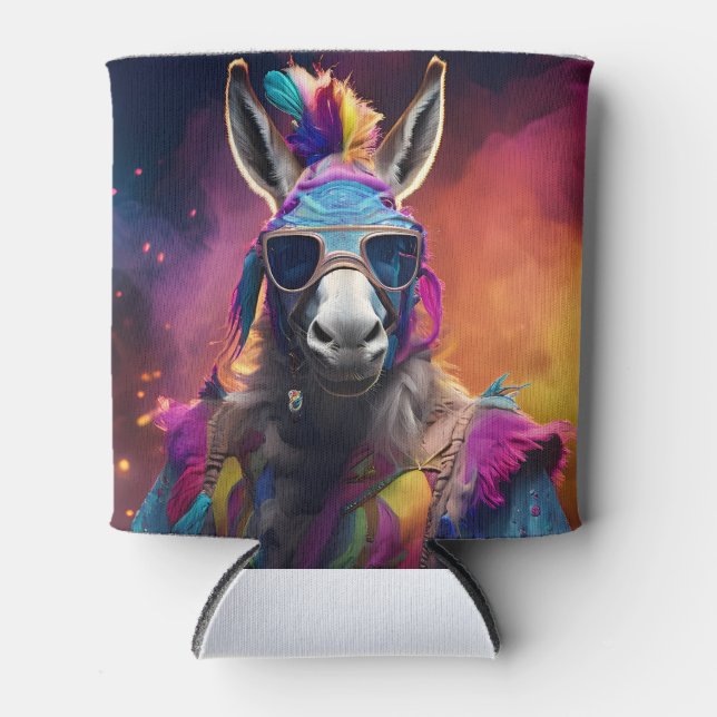 Funky Donkey Blue Glasses  Can Cooler (Front)