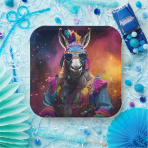 Funky Donkey Blue Glasses Paper Plate